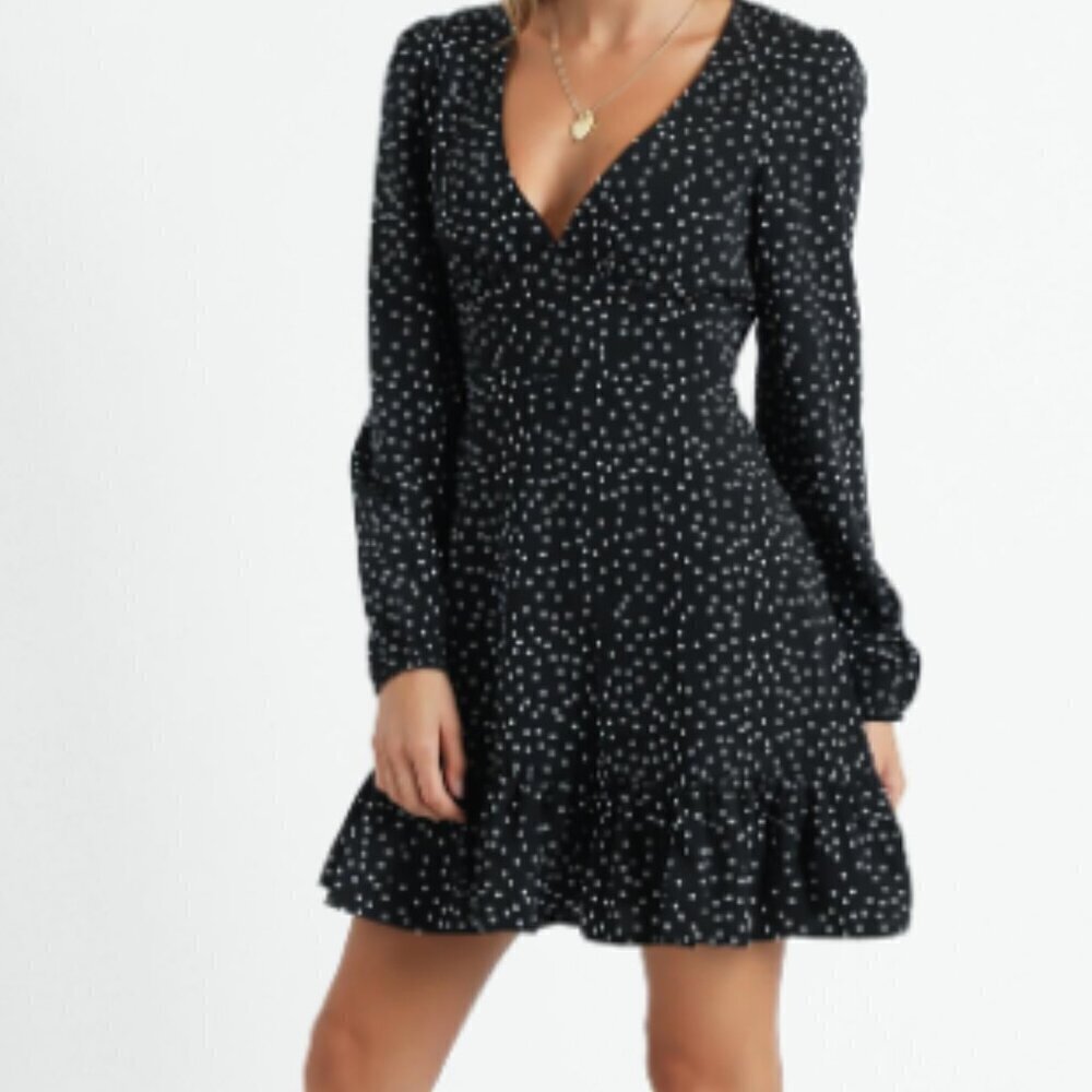 Showpo Worlds Away Dress In Black Polka Size 10
